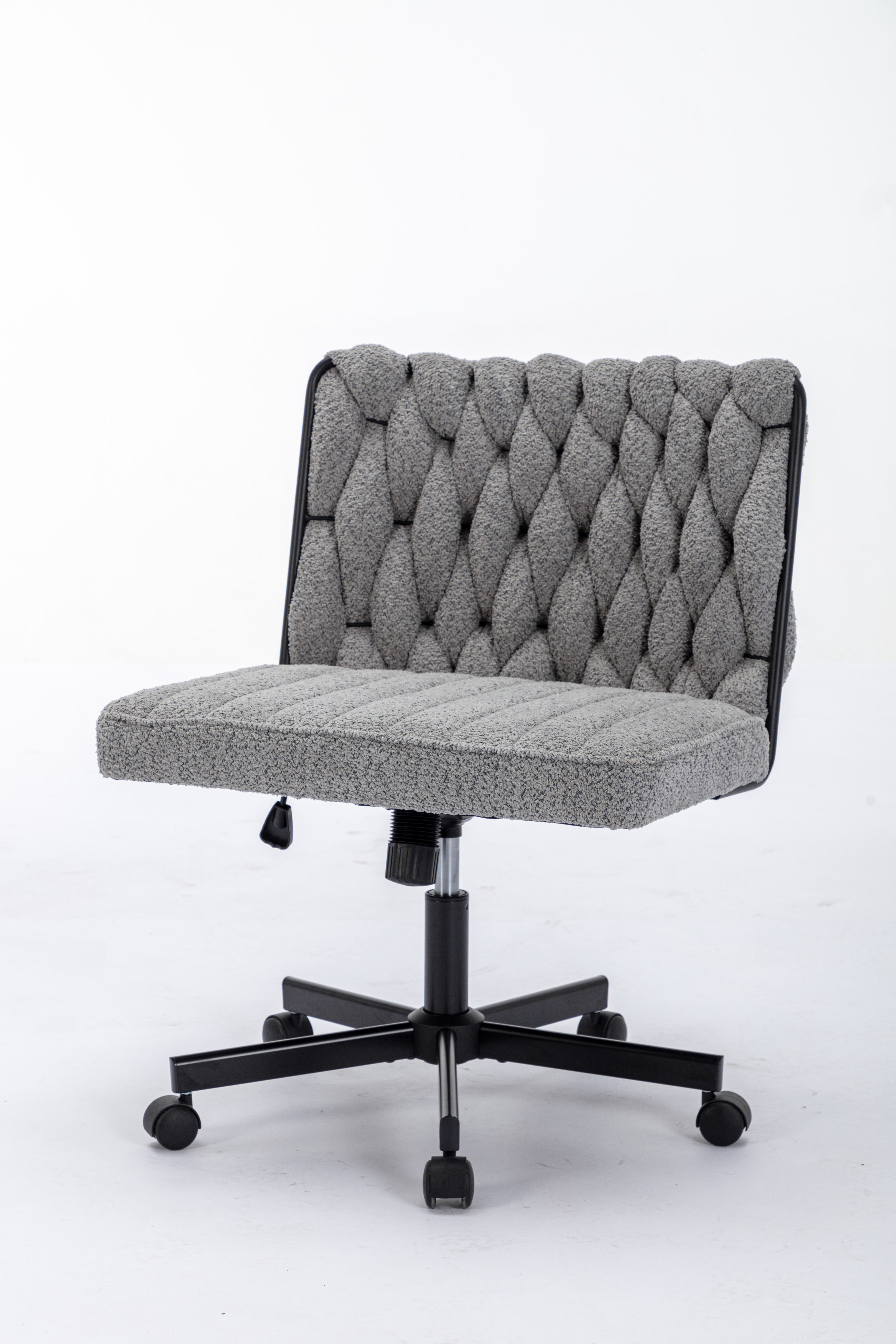 Criss Cross Legged Office Desk Chair With Wheels, Modern Armless Desk Chair With Wide Seat, Home Office Chairs For Work, Meditation, Vanity,Grey_voghion.com